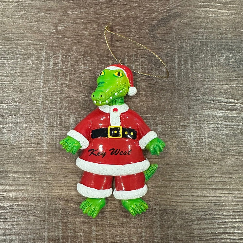 Agiftcorp Key West Florida Alligator Santa Christmas Ornament Green Red 4 Inch